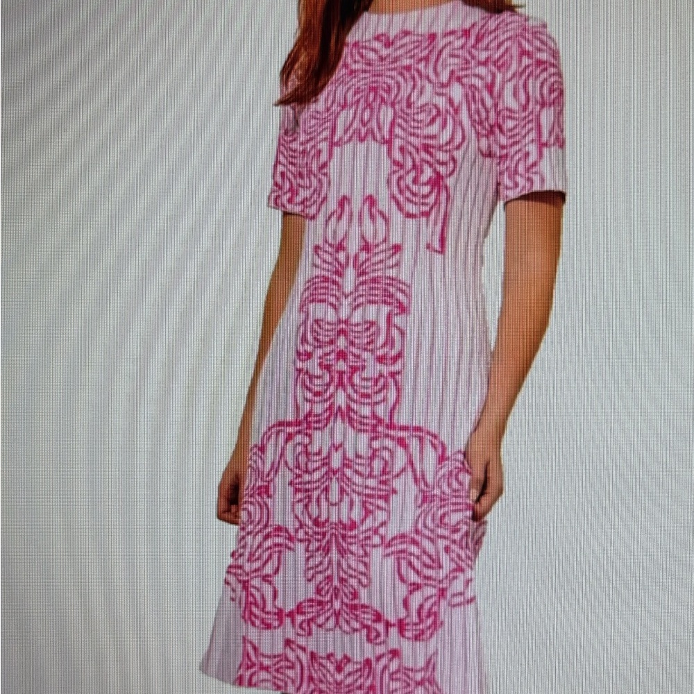 Ming Wang Pink and White Patterned Midi Dress